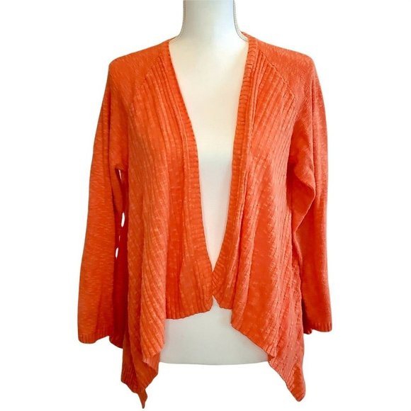 J. Jill Sweaters - J Jill Size Medium Orange Ribbed Open Front Cardigan‎ Sweater Linen Blend